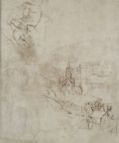 Verso: Slight Sketch of the Virgin Suckling the Christ Child, and Another of a Landscape for the Pala Colonna by Raffaello Sanzio Raphael